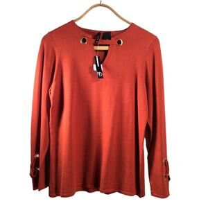 New Directions Long Sleeve Top with Brass Peep Hole Decor. Medium NWT